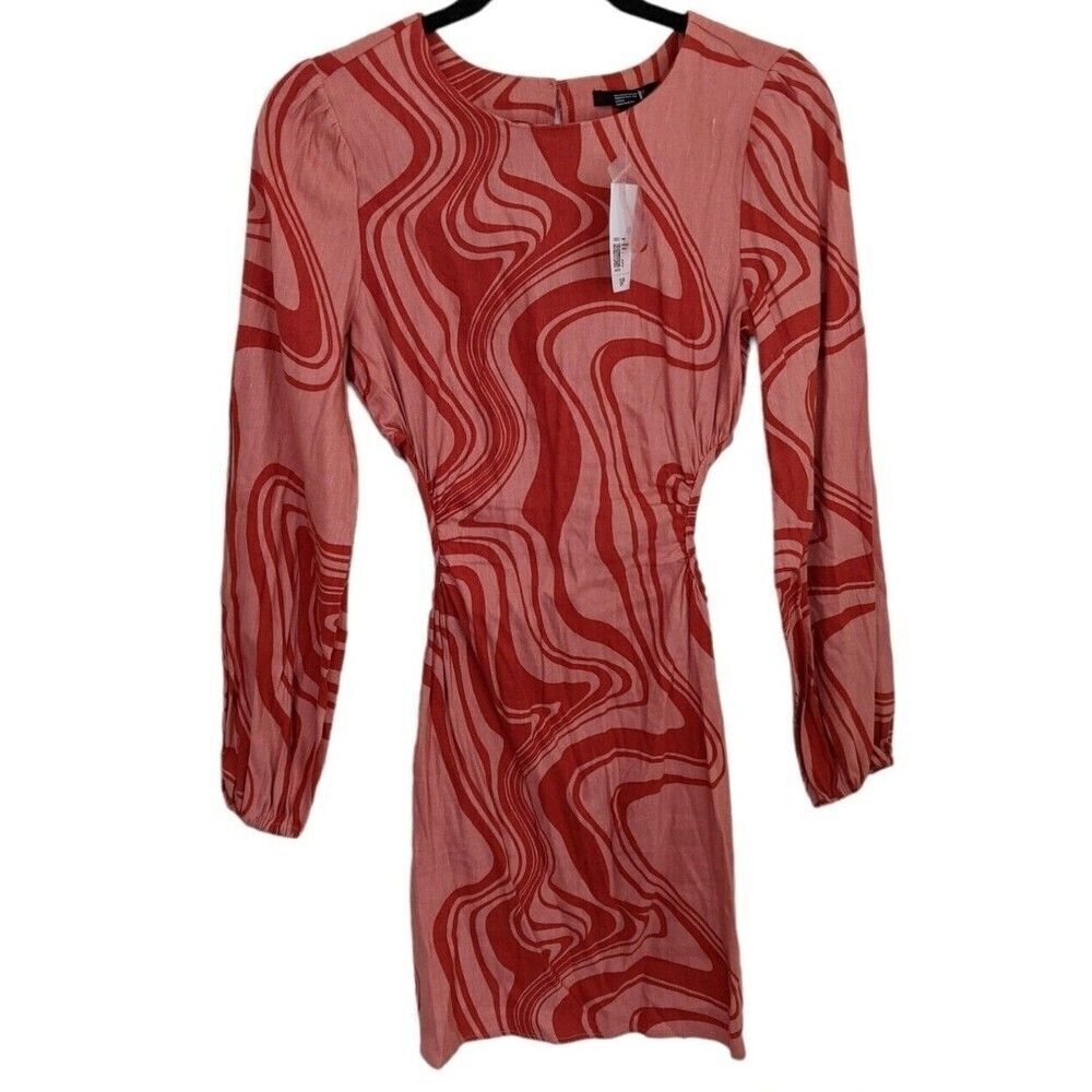 Forever 21 Mini Dress Retro Marble Print Cut Out Linen Blend Party Small